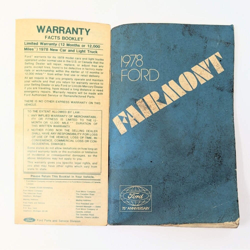 Vtg Original 1978 Ford Fairmont Owner's Manual Guide And Warranty Facts Booklet